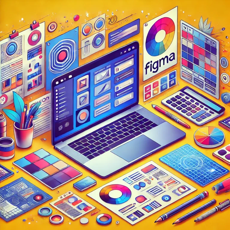 DALL·E 2025-01-06 21.20.52 - A modern and vibrant illustration of a designer's workspace featuring Figma in use