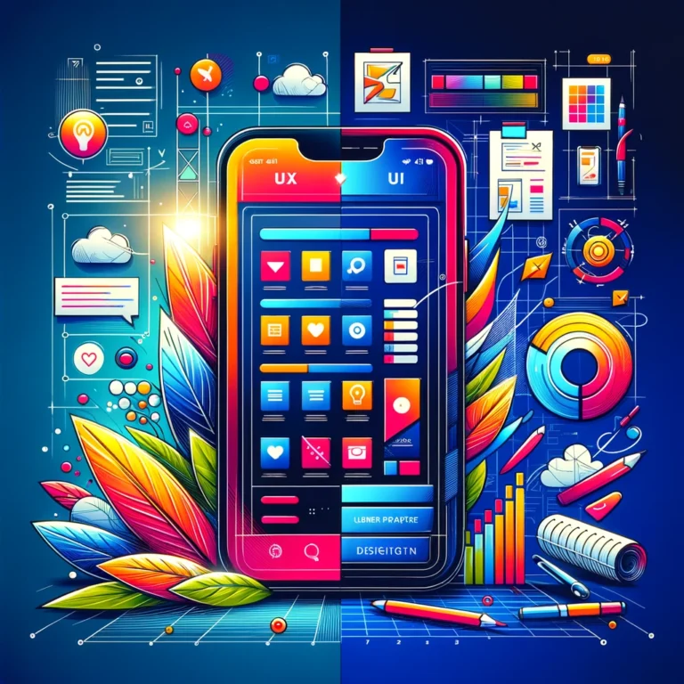 DALL·E 2025-01-08 21.15.34 - A modern and vibrant illustration showcasing the concept of UX_UI in software development