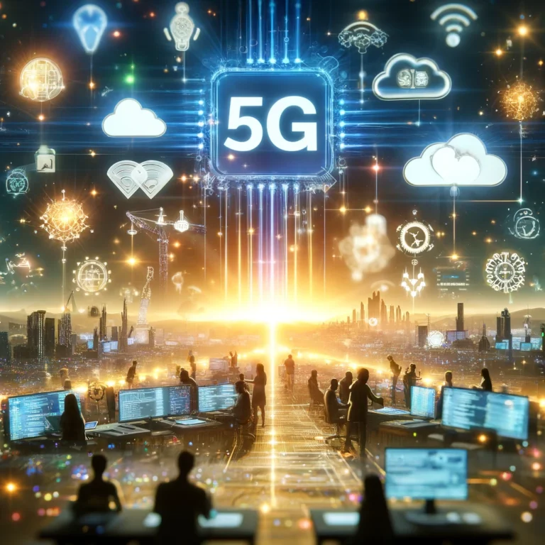 DALL·E 2025-01-10 23.39.10 - An impactful and futuristic illustration representing how 5G will change software development