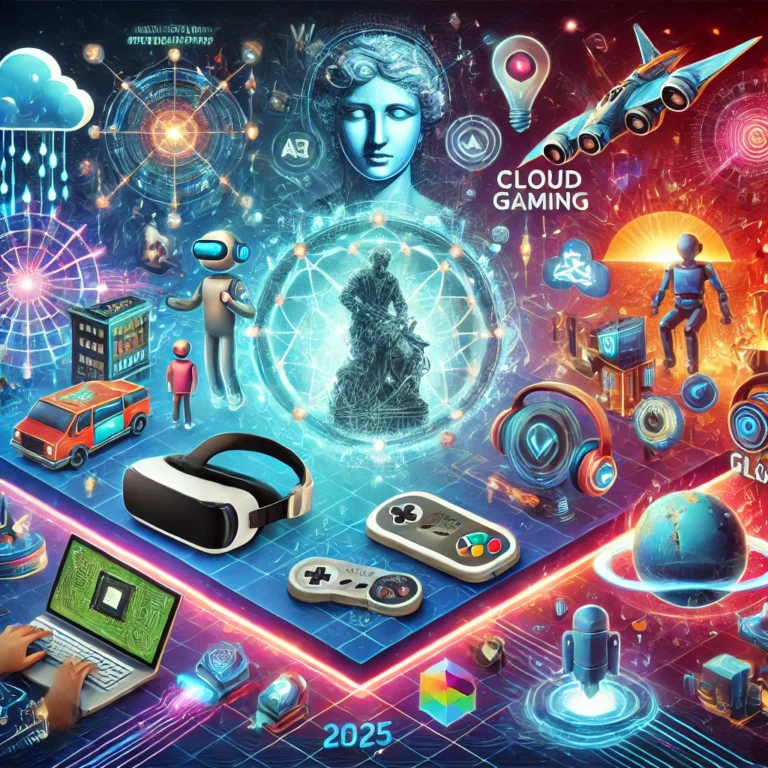 DALL·E 2025-01-13 23.27.17 - An eye-catching and futuristic illustration representing the top game development trends for 2025